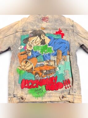 Zara Graffitied Washed Denim Jacket